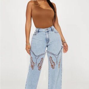 Embroidered Western Boot Blue Jeans